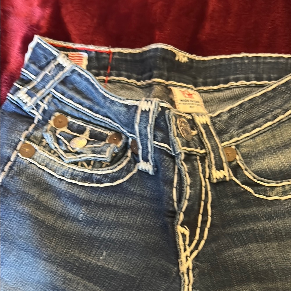 Blue Denim Jeans with White Stitching